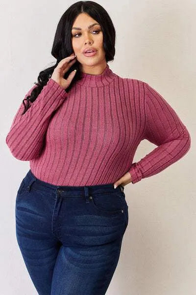 Basic Bae Full Size Ribbed Mock Neck Long Sleeve T-Shirt Women's T-Shirts - Tophatter Daily Deals